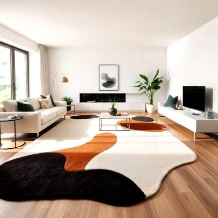 Handcrafted Black Orange Freeform Living Room Rug
